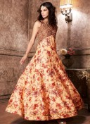 PeachOrange3606 Silk Embroidered PartyWear Floor Length Anarkali Suit at ZIkimo