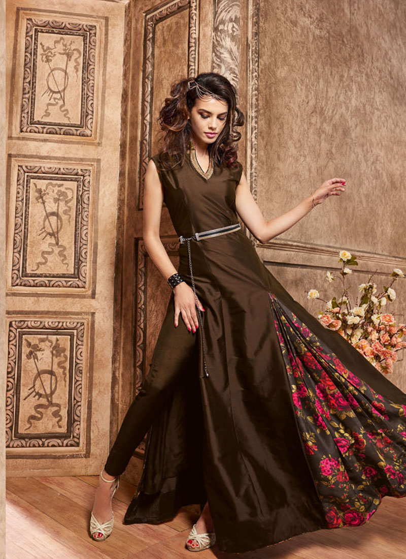 Brown3609 Silk Digital Printedered PartyWear Suit at ZIkimo 1 Brown3609 Silk Digital Printedered PartyWear Suit at ZIkimo