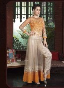 MustardGrey2008  SoftNet Handwork FestiveWear Plazo Suit at ZIkimo