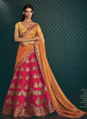 OrangeRani Mustard5057 Silk Net Indian Wedding Festive Wear Lehenga at Zikimo