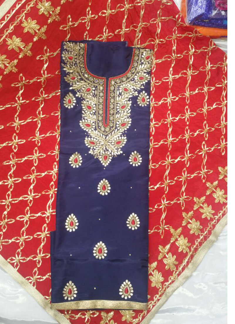 BlueRed Brocade Siyoni Punjabi Salwar Kameez With chiffon duppta at Zikimo 1 BlueRed Brocade Siyoni Punjabi Salwar Kameez With chiffon duppta at Zikimo