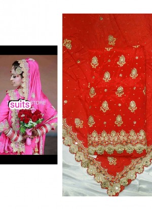 BridalRed Dupion All Over Punjabi Salwar Kameez With chiffon duppta at Zikimo