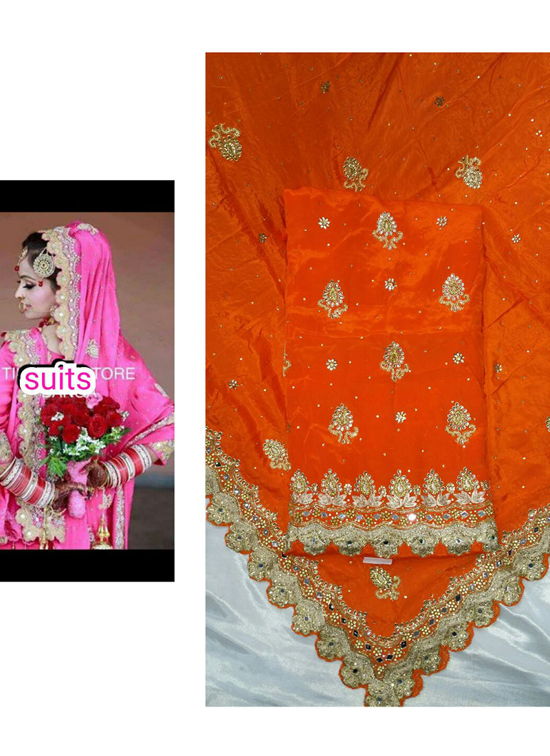 Orange Dupion All Over Punjabi Salwar Kameez With chiffon duppta at Zikimo 1 Orange Dupion All Over Punjabi Salwar Kameez With chiffon duppta at Zikimo