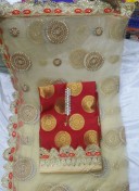 RedCream Dupion Siyoni Punjabi Salwar Kameez With Net duppta at Zikimo