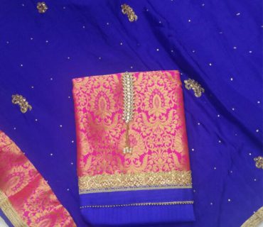 BluePink Brocade Siyoni Punjabi Salwar Kameez With chiffon duppta at Zikimo