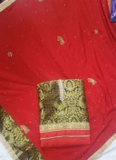 RedBlack Brocade Siyoni Punjabi Salwar Kameez With chiffon duppta at Zikimo