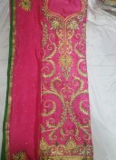 PinkGreen Dabkawork All Over Dupion Punjabi Salwar Kameez With chiffon duppta at Zikimo