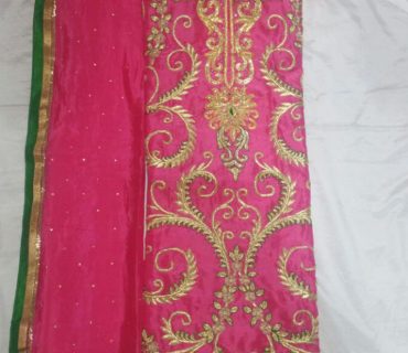 PinkGreen Dabkawork All Over Dupion Punjabi Salwar Kameez With chiffon duppta at Zikimo