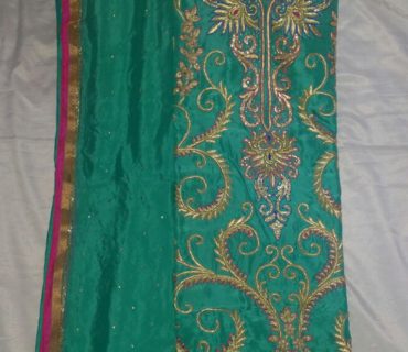 GreenPink Dabkawork All Over Dupion Punjabi Salwar Kameez With chiffon duppta at Zikimo