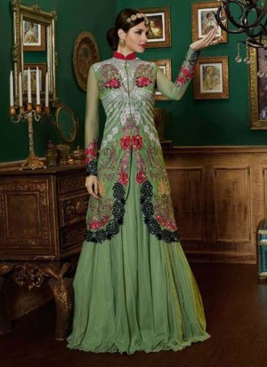 Green9003 Net Jacquard Full Embroidery Wedding Lehenga Choli at Zikimo
