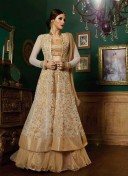 GoldenBiege9004 Net Brocade Embroidery Wedding Lehenga Choli at Zikimo