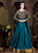TealBlue4802A Tapheta Silk Indian FestiveWear Embroidered Anarkali Suit At Zikimo