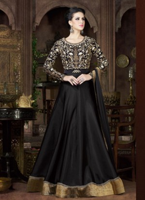 Black4802D Tapheta Silk Indian FestiveWear Embroidered Anarkali Suit At Zikimo