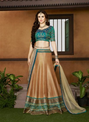 GoldenBlue9406 Silk Indian Wedding Wear Embroidred Lehenga Choli At Zikimo