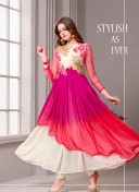 OrangeCreamPink Tri-Color101 Georgette Indian Wedding Anarkali Suits at Zikimo