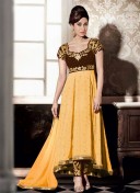 Karishma yellow Georgette Embroidery PartyWear Anarkali Suit at Zikimo