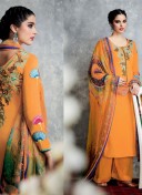 OrangishYellow6711 Cotton Satin PartyWear Straight Punjabi Suit at Zikimo