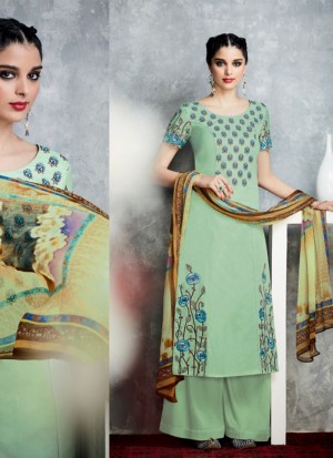 MintGreen6712 Cotton Satin PartyWear Straight Punjabi Suit at Zikimo