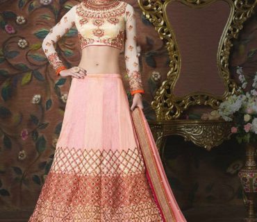 PeachPink109 Silk Georgette Indian Wedding Lehenga Choli at Zikimo
