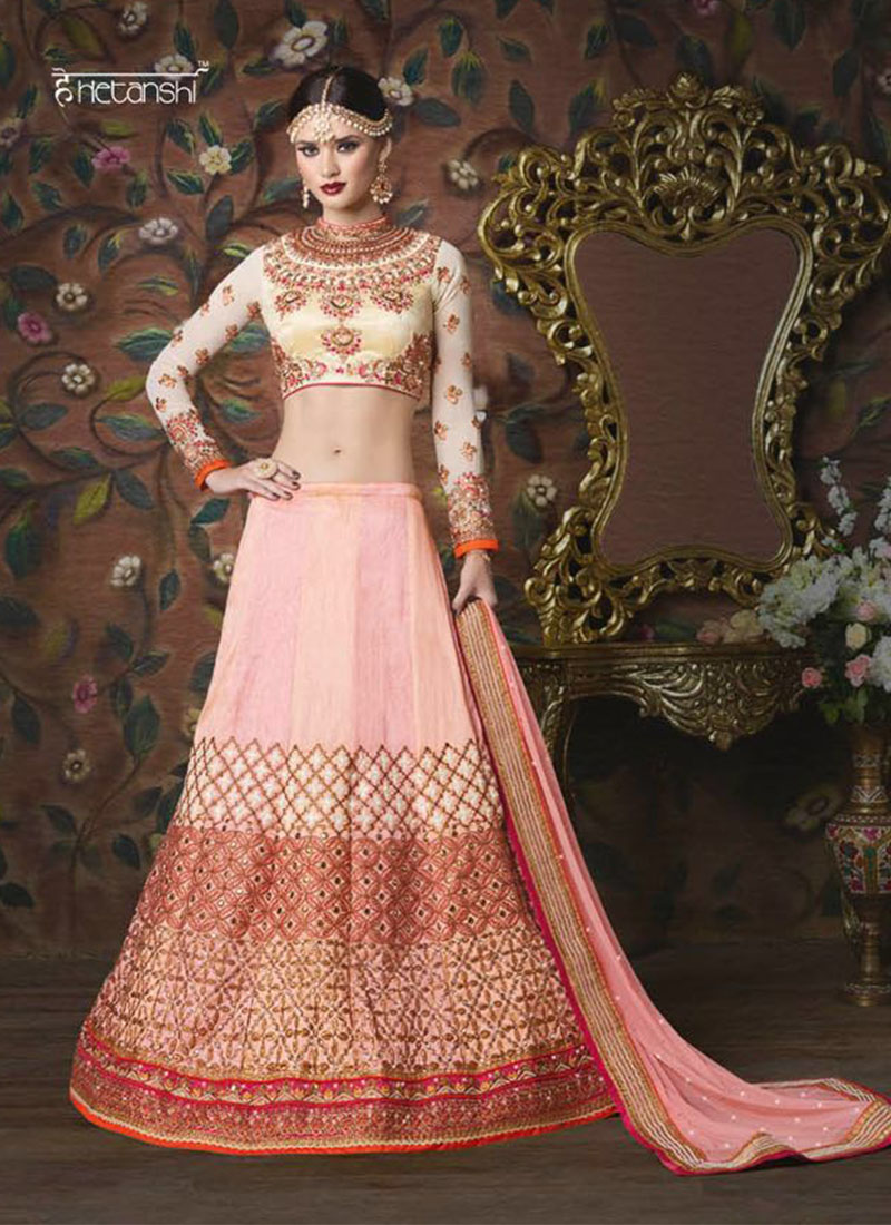 PeachPink109 Silk Georgette Indian Wedding Lehenga Choli at Zikimo 1 PeachPink109 Silk Georgette Indian Wedding Lehenga Choli at Zikimo