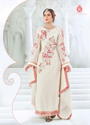 White43007 Georgette Weddding Party Umbrella Sleeves Straight Long Suit at Zikimo