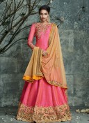PinkYellow6003 Silk WeddingParty Anarkali Suit at Zikimo