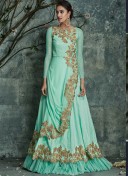 ArcticBlue6004 Silkgeoregtte WeddingParty Anarkali Suit at Zikimo