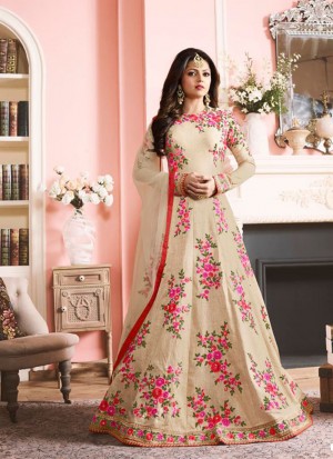 BiegePink97002 AustralianSilk WeddingParty Anarkali Suit at Zikimo