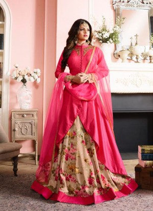 PinkBiege97004 Tapheta Crape WeddingParty Anarkali Suit at Zikimo