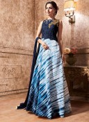NavyBlue3702 SilkNet Printed PartyWear A Line Anarkali Suit at ZIkimo