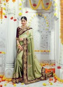 GreenPurple3601 SatinSilk Velvet Zari.DiamondWork WeddingParty Saree At Zikimo