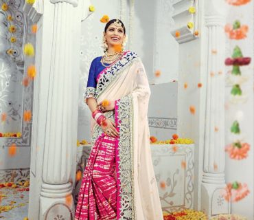 BluePinkCream3603 Georegette Silk Zari.DiamondWork WeddingParty Saree At Zikimo