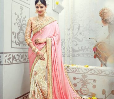 PinkBiege3607 Silk  Net Zari.DiamondWork WeddingParty Saree At Zikimo