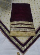 BrownCream Brocade Velvet  Punjabi Salwar Kameez With Net duppta at Zikimo