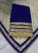 BlueCream Brocade Velvet  Punjabi Salwar Kameez With Net duppta at Zikimo