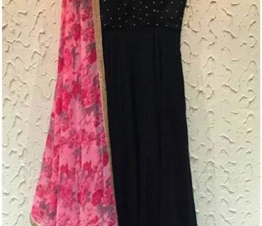 Black7111 Georgette Embroidery Designer Anarkali Suit With Pink Printed Dupatta at Zikimo