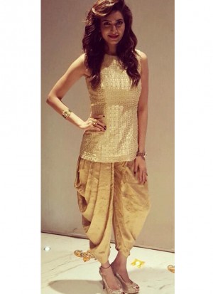 Golden7123 Mehendi SangeetWear Short Top With Lycra Dhoti Salwar at Zikimo