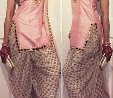 PinkBiege202 ChanderiSilk Mirror Embroidery Work Punjabi Salwar Kameez at Zikimo
