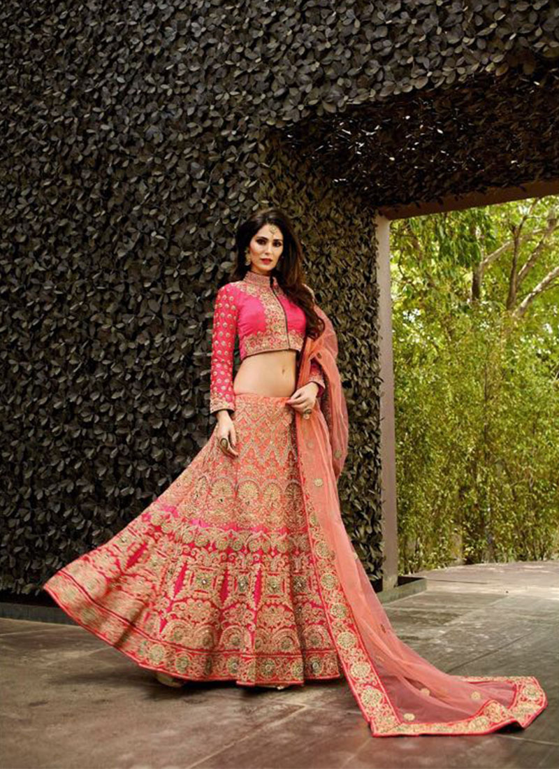 Pink1329 Resham, Sequins,Stone,Diomond,Cutdana,Kasab Work Satin Weding Lehenga at Zikimo 1 Pink1329 Resham, Sequins,Stone,Diomond,Cutdana,Kasab Work Satin Weding Lehenga at Zikimo