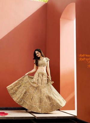 Biege1333 Resham, Sequins,Stone,Diomond,Cutdana,Kasab Work RawSilk Weding Lehenga at Zikimo