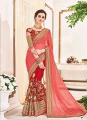 RedGolden2501 Georgette WeddingParty Saree At Zikimo