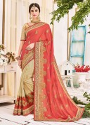 RedishGolden2504 Georgette WeddingParty Saree At Zikimo