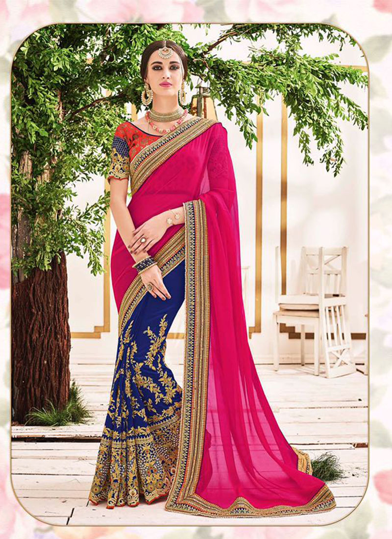 MagentaBlue2507 Georgette WeddingParty Saree At Zikimo  1 MagentaBlue2507 Georgette WeddingParty Saree At Zikimo