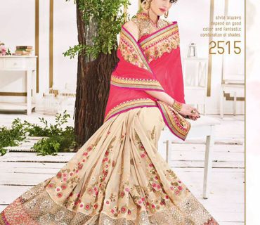 PinkTan2515 Georgette WeddingParty Saree At Zikimo