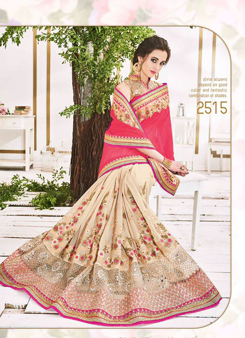 PinkTan2515 Georgette WeddingParty Saree At Zikimo  1 PinkTan2515 Georgette WeddingParty Saree At Zikimo