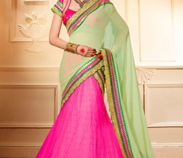 GreenPink208 Net Silk Indian Wedding Lehenga Choli at Zikimo