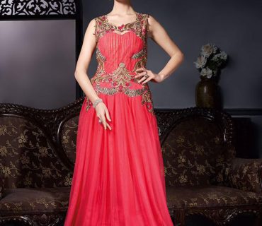 RedishPink3902 RawSilk Weddding Party Double Layered Wedding Party Anarkali Suit at Zikimo