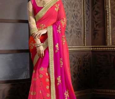 PinkMagenta03 Georgette Indian WeddingParty  Saree at ZIkimo