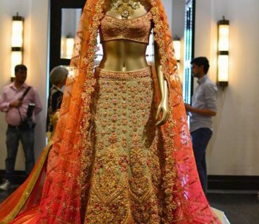 MustardPink Zardosi Sequence Embroiered Indian Bridal Lehenga Choli at Zikimo