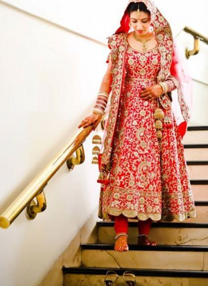 BrideRed Gottawork Anarkali Punjabi Bridal Suit at Zikimo